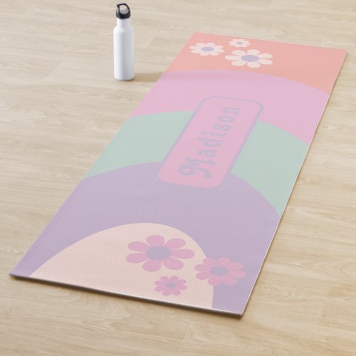 Retro Pastel Floral Rainbow Personalized Yoga Mat