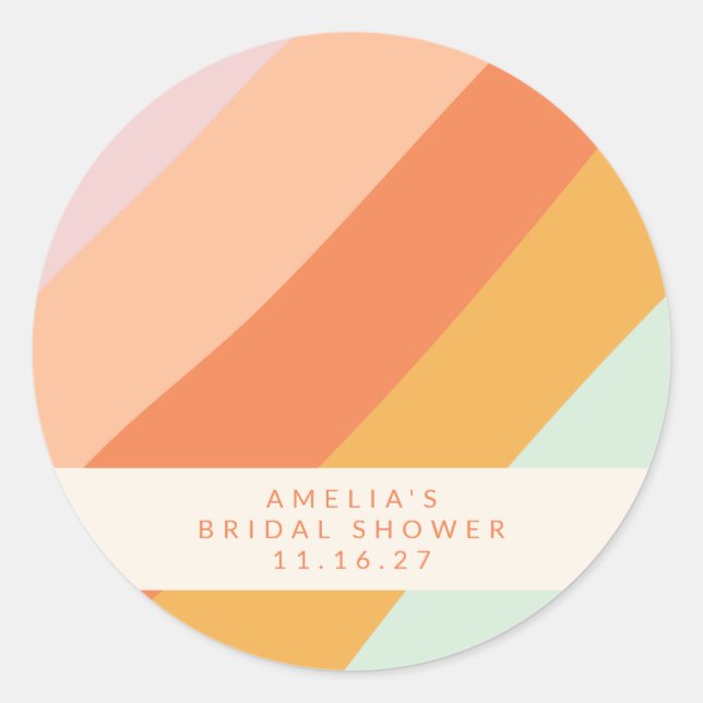 Retro Pastel Geometric Art Custom Bridal Shower  Classic Round Sticker (Front)