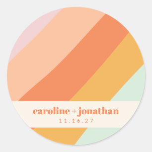 Retro Pastel Geometric Art Custom Wedding Classic Round Sticker