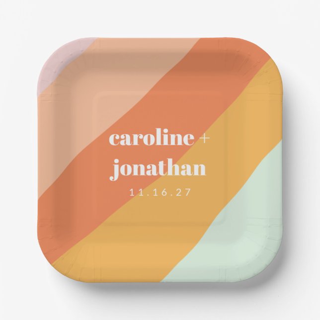 Retro Pastel Geometric Art Custom Wedding Cute Paper Plates (Front)