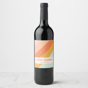 Retro Pastel Geometric Art Custom Wedding Wine Label