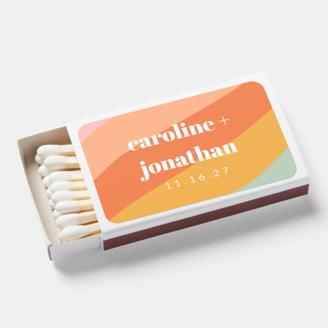 Retro Pastel Geometric Custom Wedding Mint Peach Matchboxes (Front Open)
