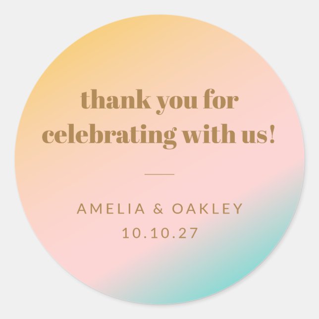 Retro Pastel Gradient Unique Wedding Custom Thanks Classic Round Sticker (Front)