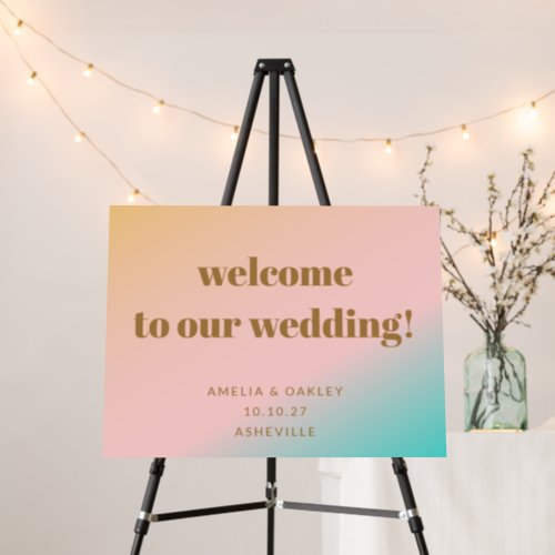 Retro Pastel Gradient Unique Wedding Welcome Sign