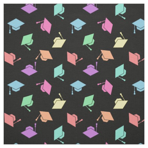 Retro Pastel Graduation Cap Pattern Fabric
