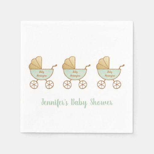 Retro Pastel Green Carriages Parade Baby Shower Napkins