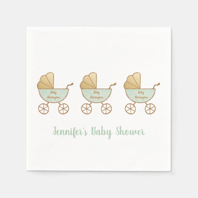 Retro Pastel Green Carriages Parade Baby Shower Napkins (Front)