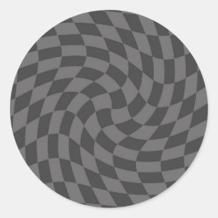 Retro Pastel Grey Warped Check Checkered  Classic Round Sticker