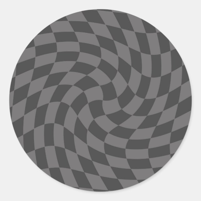 Retro Pastel Grey Warped Check Checkered  Classic Round Sticker (Front)