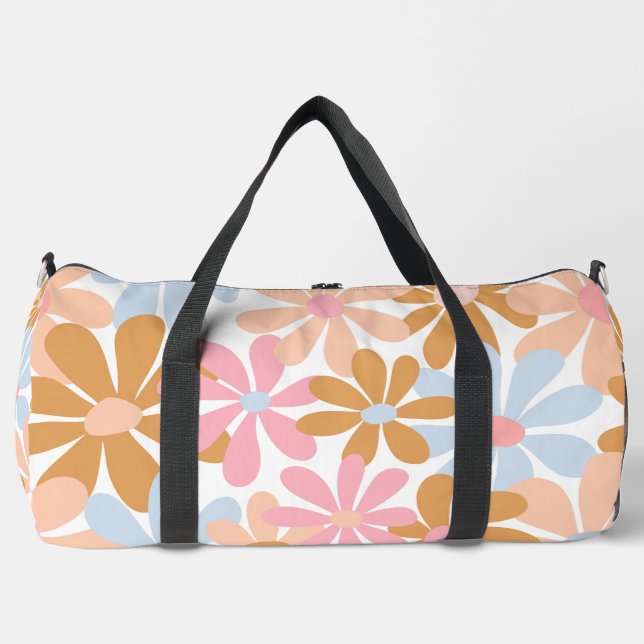 Retro Pastel Groovy Daisy Flower Pattern Duffle Bag (Front)