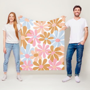 Retro Pastel Groovy Daisy Flower Pattern Fleece Blanket