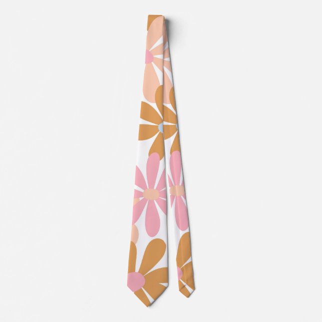 Retro Pastel Groovy Daisy Flower Pattern Neck Tie (Front)
