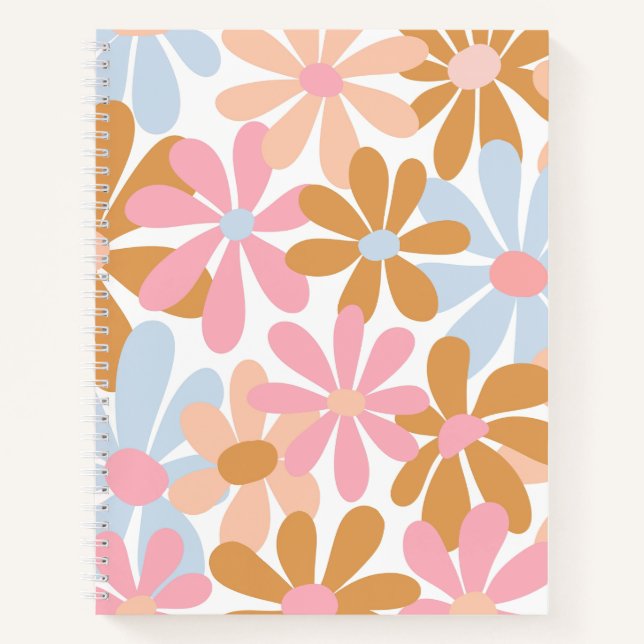 Retro Pastel Groovy Daisy Flower Pattern Notebook (Front)