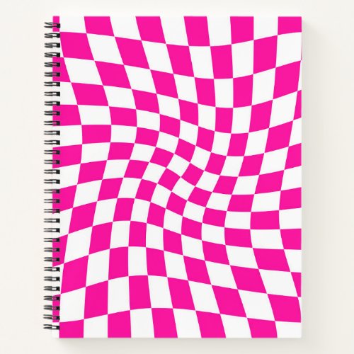 Retro Pastel Hot Pink Checks Warped Checkered   Notebook