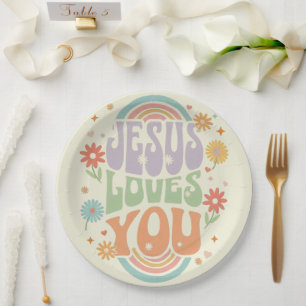 Retro Pastel “Jesus Loves You” Christian Design – Paper Plates