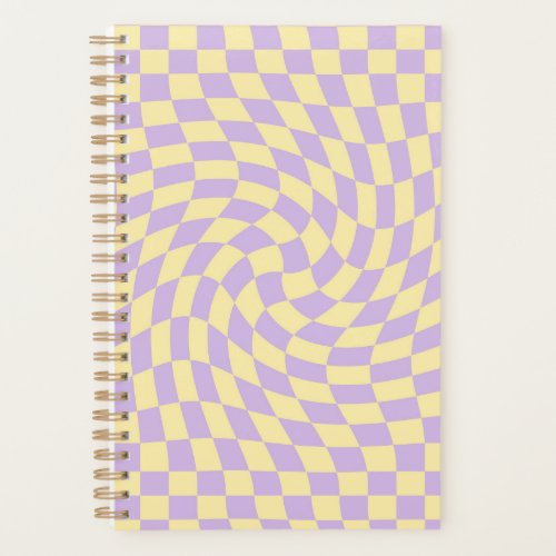  Retro Pastel Lilac Yellow Warped Checkered  Planner