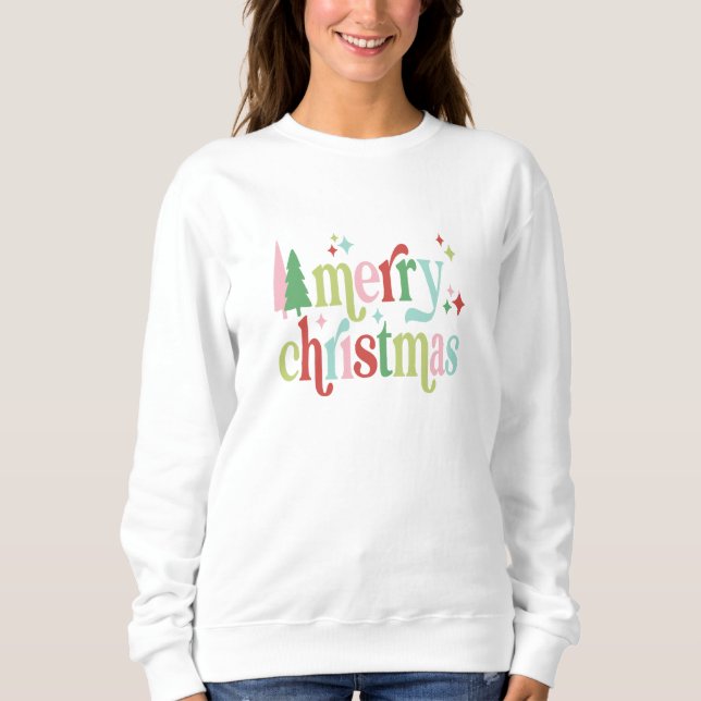 Retro Pastel Merry Christmas Sweatshirt (Front)