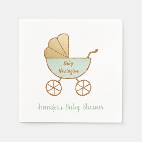 Retro Pastel Mint Green Carriage Baby Shower Napkins