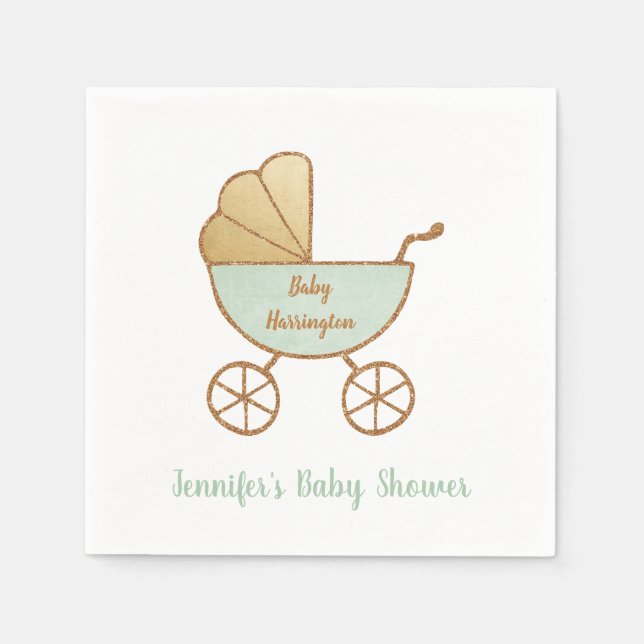 Retro Pastel Mint Green Carriage Baby Shower Napkins (Front)