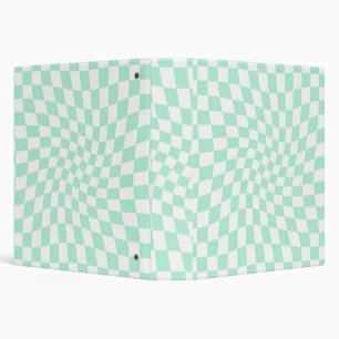 Retro Pastel Mint Green Checks Warped Checkerboard 3 Ring Binder