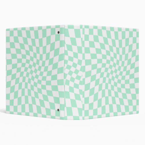 Retro Pastel Mint Green Checks Warped Checkerboard 3 Ring Binder