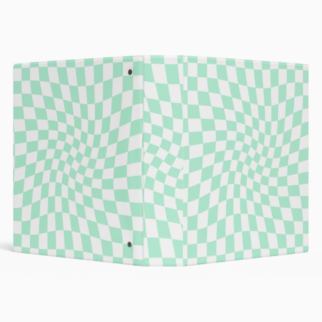 Retro Pastel Mint Green Checks Warped Checkerboard 3 Ring Binder (Background)