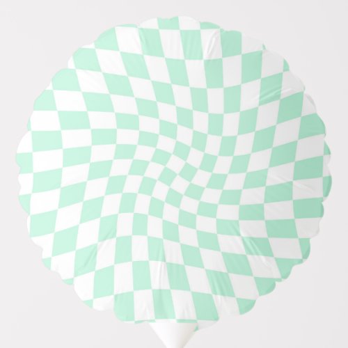 Retro Pastel Mint Green Checks Warped Checkerboard Balloon