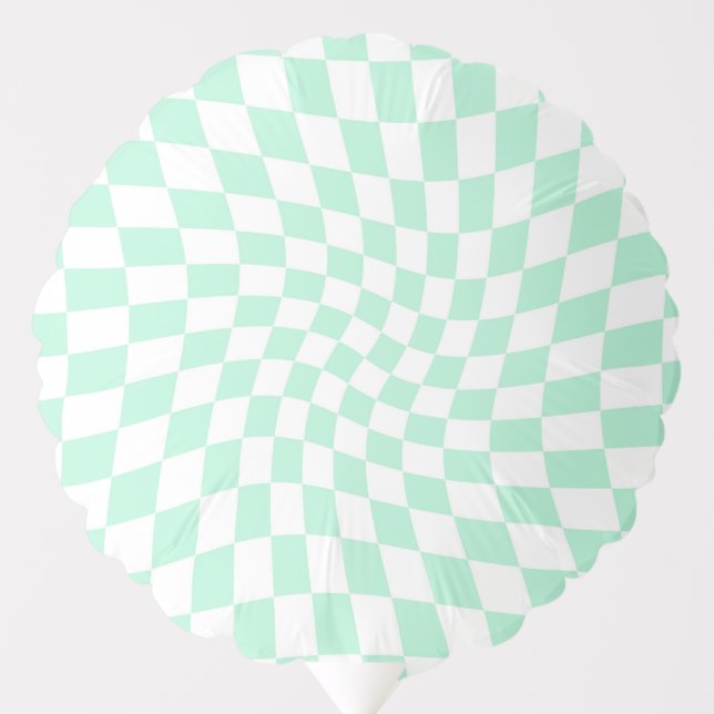 Retro Pastel Mint Green Checks Warped Checkerboard Balloon (Front)