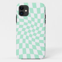 Retro Pastel Mint Green Checks Warped Checkerboard