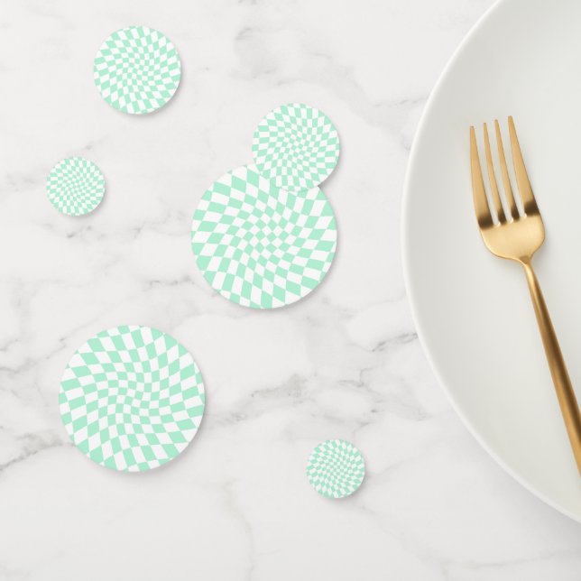 Retro Pastel Mint Green Checks Warped Checkerboard Confetti (Group)
