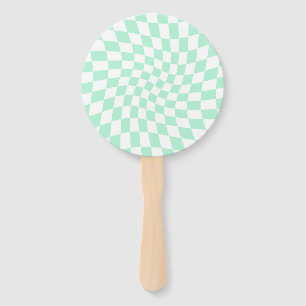 Retro Pastel Mint Green Checks Warped Checkerboard Hand Fan