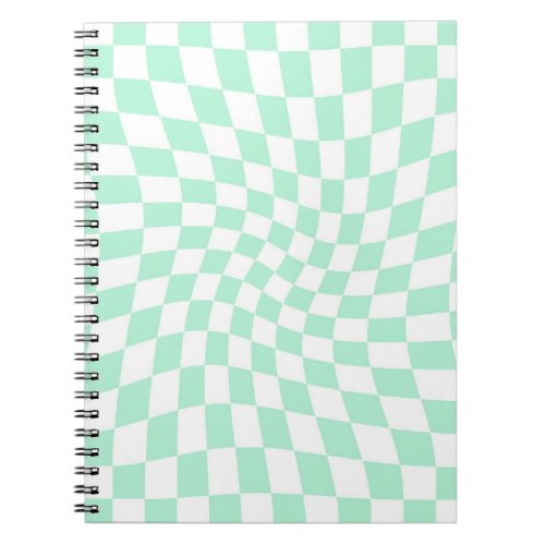 Retro Pastel Mint Green Checks Warped Checkerboard Notebook