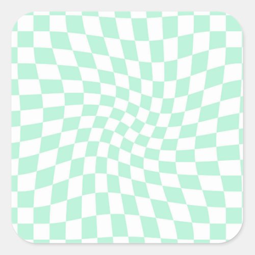 Retro Pastel Mint Green Checks Warped Checkerboard Square Sticker