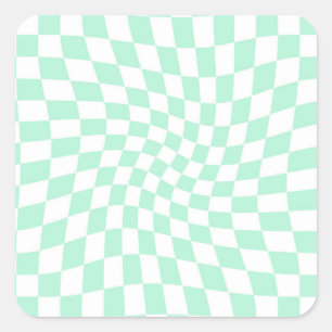 Retro Pastel Mint Green Checks Warped Checkerboard Square Sticker