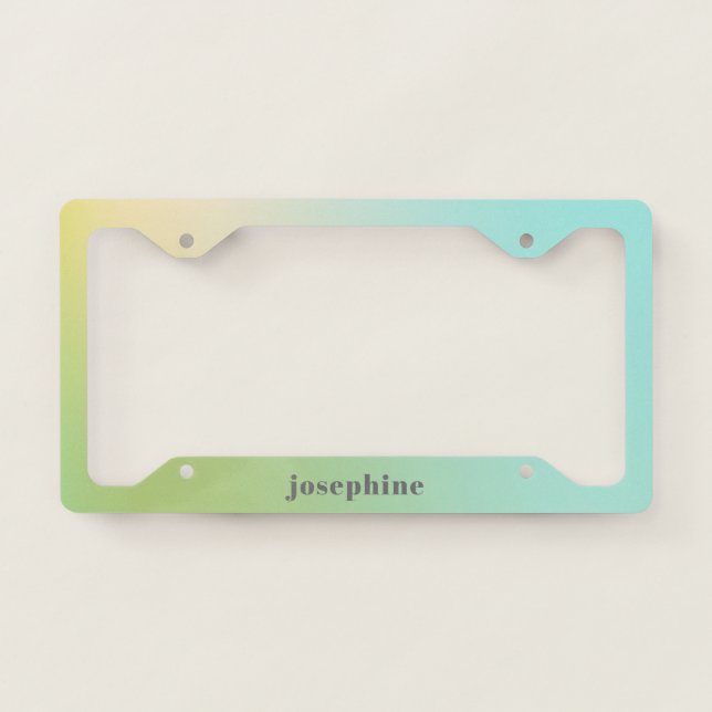 Retro Pastel Mint Green Yellow Gradient Name License Plate Frame (Front)
