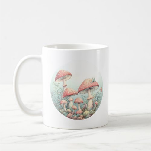 Retro pastel mushrooms design with soft colors 01 coffee mug