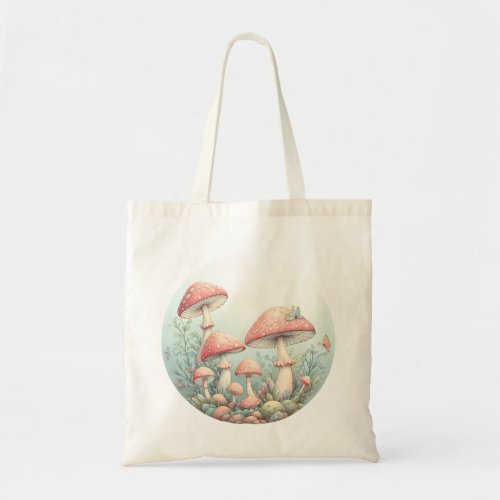 Retro pastel mushrooms design with soft colors 01 tote bag