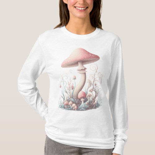 Retro pastel mushrooms design with soft colors 03 T_Shirt