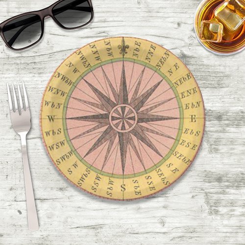 Retro Pastel Nautical Compass Paper Plates