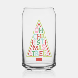 Retro Pastel Oh Christmas Tree Can Glass