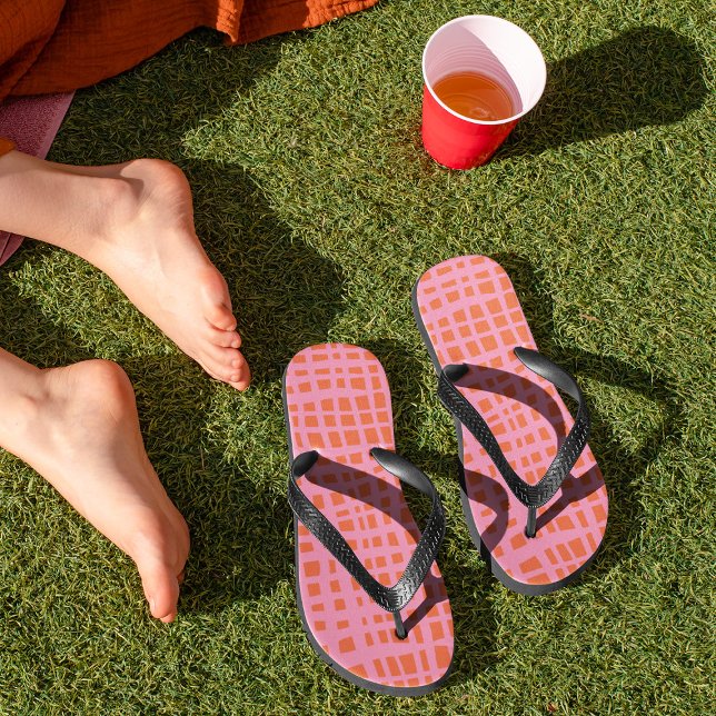 Retro pastel orange pink pattern flip flops (Creator Uploaded)