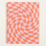 Retro Pastel Peach Checks Warped Checkerboard   Planner<br><div class="desc">Rhubarb red peach pink and muted pastel pink checks checkerboard. Perfect warped checkered design. Modern warped checkers. This nice retro psychedelic design takes you to the wonderland. Warped checks in pastel colors. Twirl and swirl,  twist checks,  checkered pattern</div>