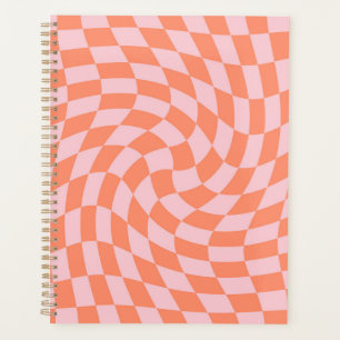 Retro Pastel Peach Checks Warped Checkerboard   Planner