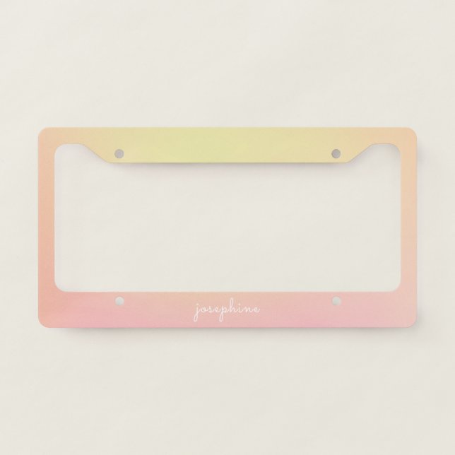 Retro Pastel Peach Pink Girly Gradient Name License Plate Frame (Front)