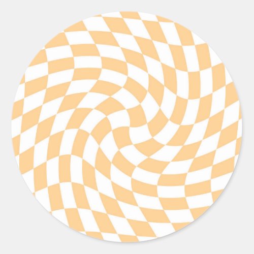 Retro Pastel Peach Warped Checks Checkered     Classic Round Sticker