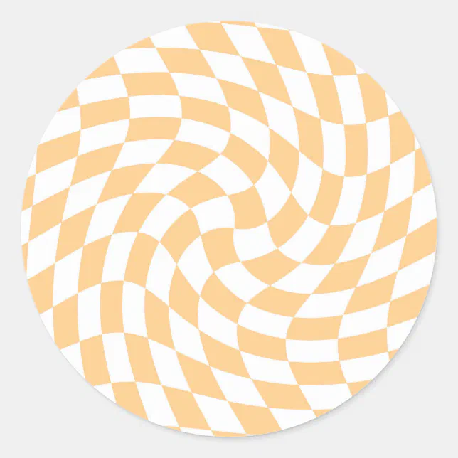 Retro Pastel Peach Warped Checks Checkered Classic Round Sticker | Zazzle