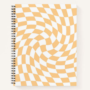 Retro Pastel Peach Warped Checks Checkered Notebook