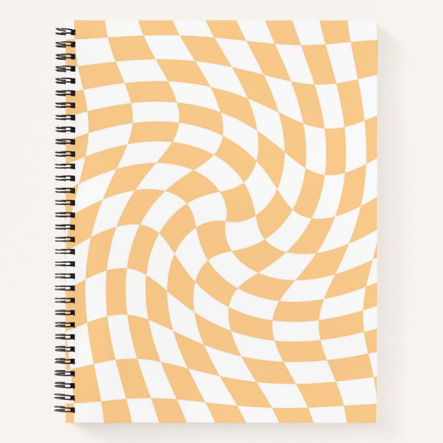 Retro Pastel Peach Warped Checks Checkered    Notebook (Front)