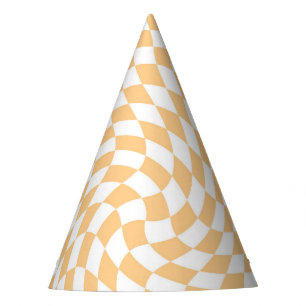 Retro Pastel Peach & White Checkered  Party Hat