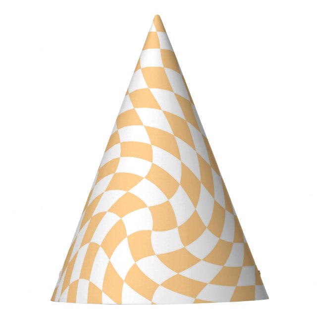 Retro Pastel Peach & White Checkered  Party Hat (Front)